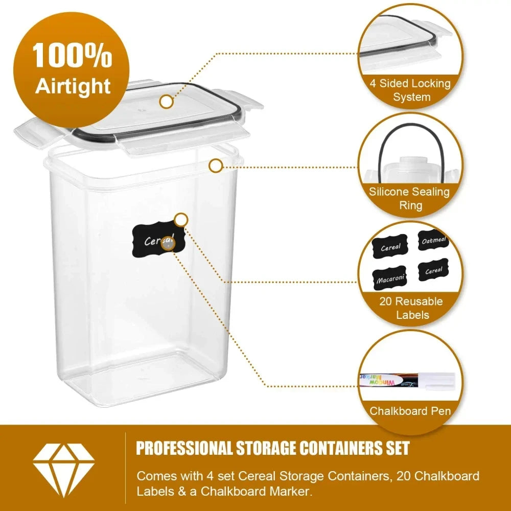 Airtight Food Storage Container Set for Kitchen & Pantry Organization (4 pcs)